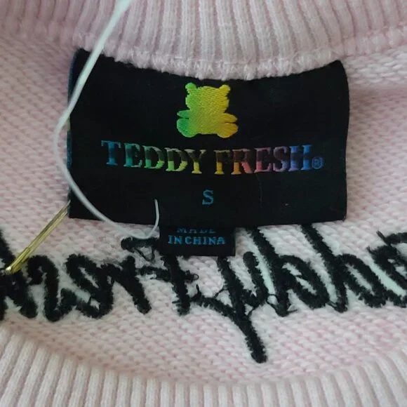 Teddy Fresh Lace Applique Bear Sweatshirt Small Pink Long Sleeve Fun Soft NWOT - Picture 2 of 9